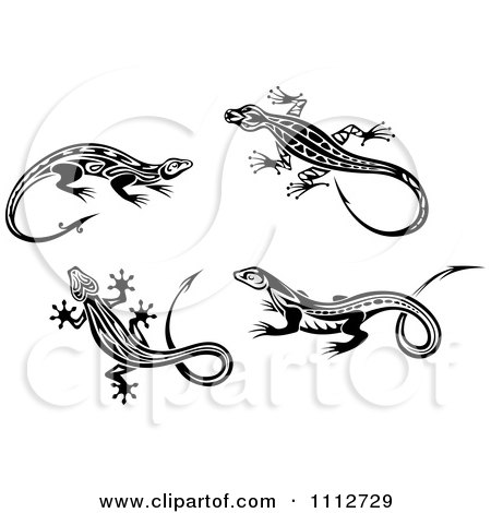 Clipart Black And White Tribal Lizards 3 - Royalty Free Vector Illustration by Vector Tradition SM