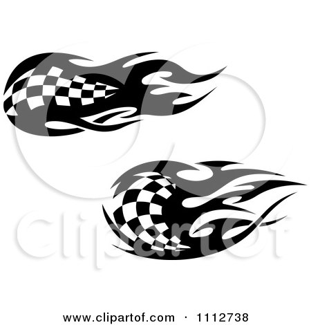 Clipart Black And White Tribal Checkered Racing Flags 5 - Royalty Free Vector Illustration by Vector Tradition SM
