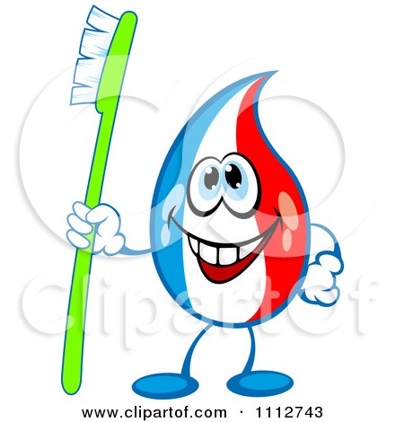 Clipart Happy Tri Colored Toothpaste Mascot Holding A Brush - Royalty Free Vector Illustration by Vector Tradition SM