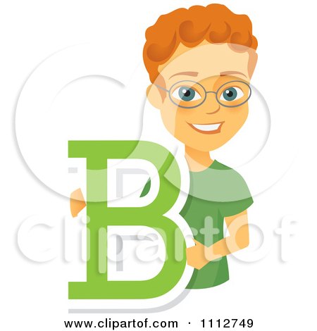 Clipart Happy Red Haired School Boy Holding A Letter B - Royalty Free Vector Illustration by Amanda Kate
