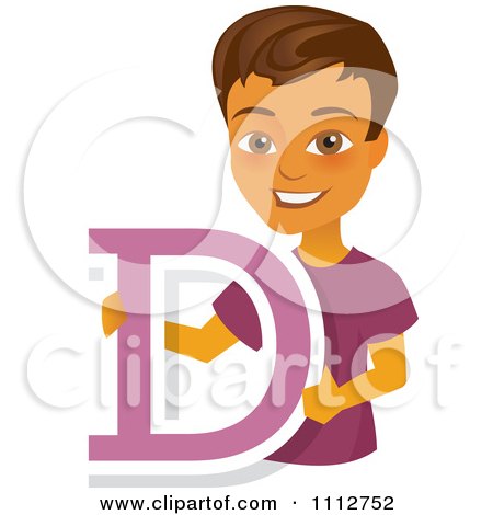 Clipart Happy Hispanic School Boy Holding A Letter D - Royalty Free Vector Illustration by Amanda Kate