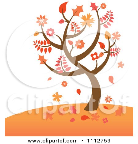 Clipart Autumn Tree With Falling Leaves On A Hill - Royalty Free Vector Illustration by Amanda Kate