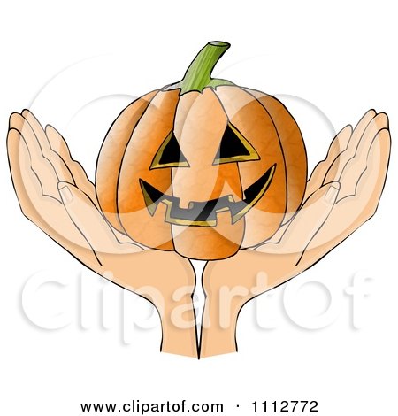 Clipart Hands Holding A Grinning Carved Halloween Jackolantern Pumpkin - Royalty Free Illustration by djart