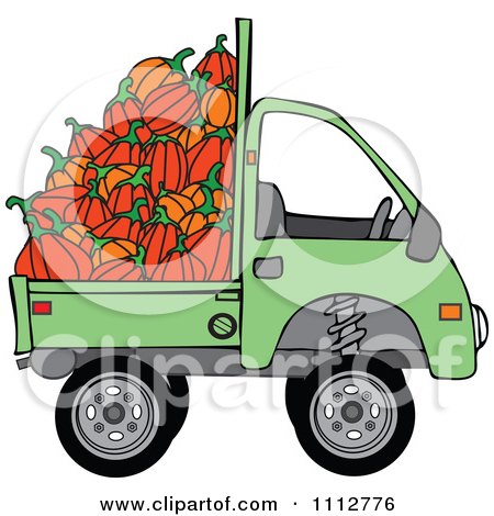 Clipart Green Kei Truck With Harvested Pumpkins - Royalty Free Vector Illustration by djart