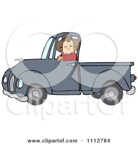 Clipart Cowboy Driving A Blue Pickup Truck - Royalty Free Vector Illustration by djart