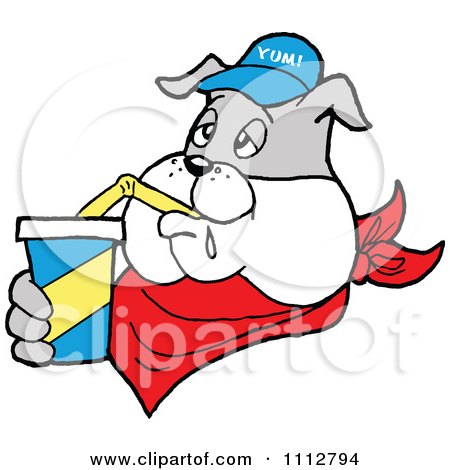 Clipart Bbq Bulldog Mascot Drinking A Fountain Soda - Royalty Free Vector Illustration by LaffToon