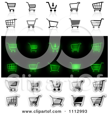 Clipart Black Green And Silver Checkout Shopping Cart Icons With Reflections - Royalty Free Vector Illustration by dero