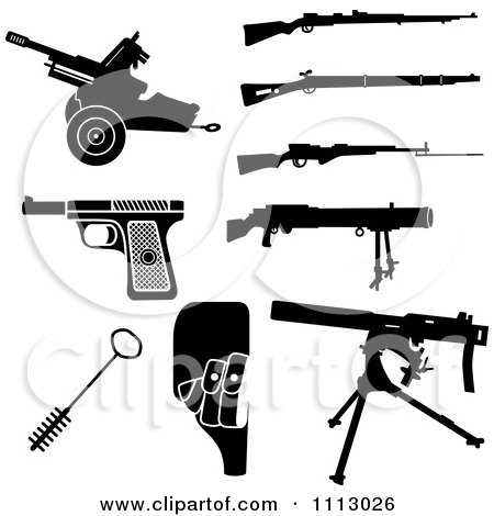 Clipart Black And White Rifles And Weapon Accessories - Royalty Free Vector Illustration by Frisko