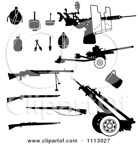 Clipart Black And White Rifles And Accessories - Royalty Free Vector Illustration by Frisko