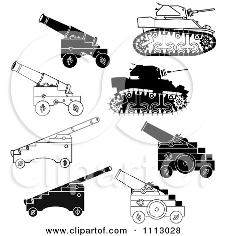 Clipart Black And White Canon And Tank Weapons - Royalty Free Vector Illustration by Frisko