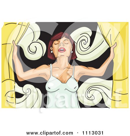 Clipart Woman Opening Curtains For Fresh Air - Royalty Free Vector Illustration by David Rey
