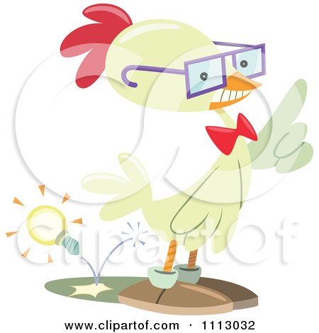 Clipart Smart Nerdy Chicken With An Idea Light Bulb Shooting Out Of His Butt - Royalty Free Vector Illustration by Frisko