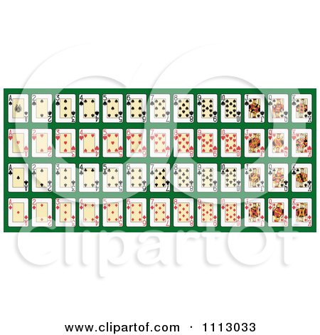 Clipart Full Deck Of Playing Cards On Green - Royalty Free Vector Illustration by Frisko