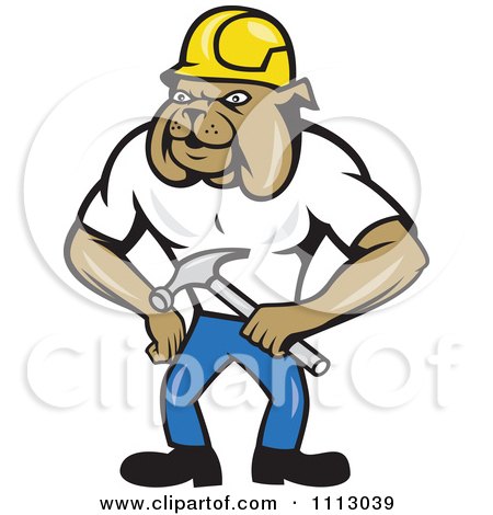 Clipart Retro Construction Bulldog Holding A Hammer - Royalty Free Vector Illustration by patrimonio