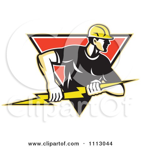 Clipart Retro Electrician Lineman Holding A Bolt In A Diamond - Royalty Free Vector Illustration by patrimonio