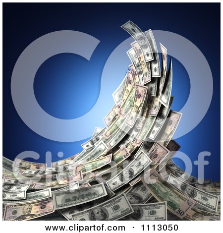 Clipart 3d Cash Money Forming A Splashing Surf Wave Over Blue - Royalty Free CGI Illustration by stockillustrations