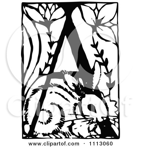 Clipart Vintage Black And White Letter A With A Rabbit - Royalty Free Vector Illustration by Prawny Vintage