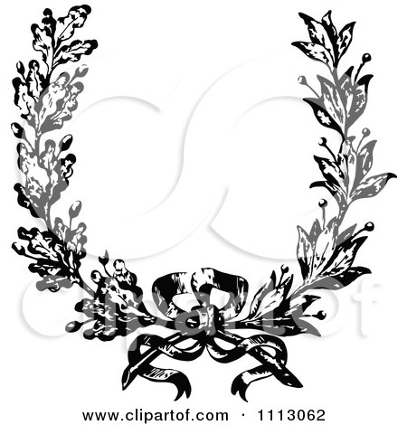 Clipart Vintage Black And White French Floral Wreath And Bow - Royalty Free Vector Illustration by Prawny Vintage