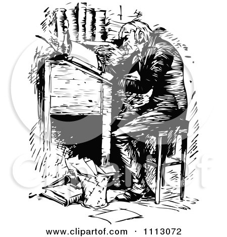 Clipart Ebenezer Scrooge Working At A Desk - Royalty Free Vector Illustration by Prawny Vintage