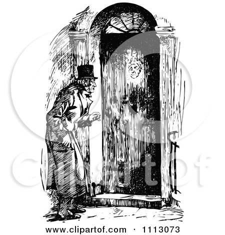 Clipart Ebenezer Scrooge Approaching His Door - Royalty Free Vector Illustration by Prawny Vintage