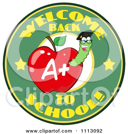 Clipart Welcome Back To School Circle With A Worm In A Red Apple 4 - Royalty Free Vector Illustration by Hit Toon