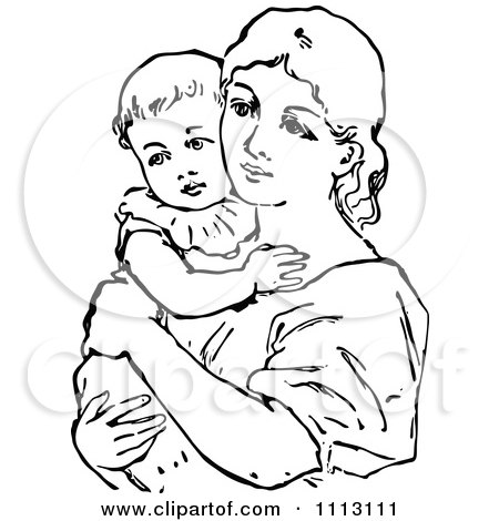 Clipart Vintage Black And White Mother Holding Her Baby - Royalty Free Vector Illustration by Prawny Vintage
