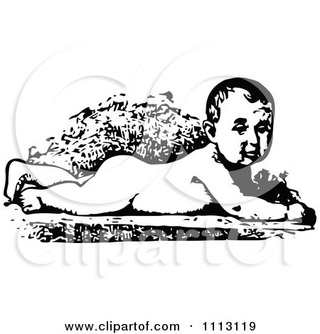 Clipart Vintage Black And White Naked Baby - Royalty Free Vector Illustration by Prawny Vintage
