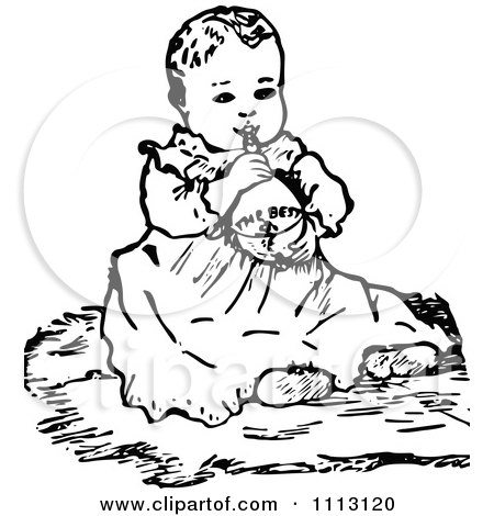 Clipart Vintage Black And White Baby Girl - Royalty Free Vector Illustration by Prawny Vintage