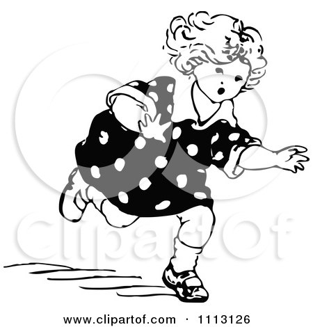 Clipart Retro Black And White Girl Running - Royalty Free Vector Illustration by Prawny Vintage