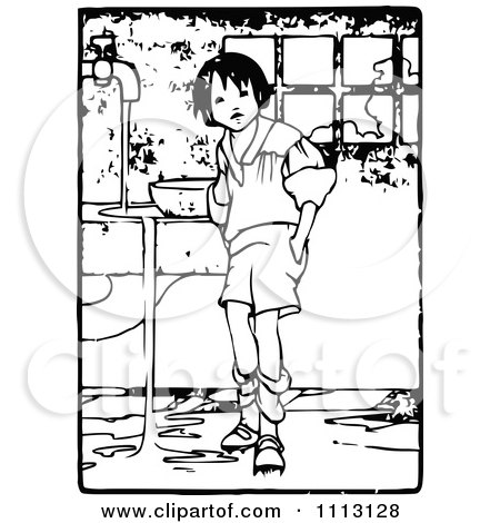 Clipart Vintage Boy Making A Mess - Royalty Free Vector Illustration by Prawny Vintage