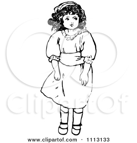 Clipart Vintage Black And White Girl Standing In A Dress - Royalty Free Vector Illustration by Prawny Vintage