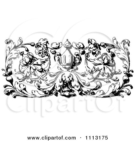 Clipart Vintage Black And White Ornamental Fleur And Urn Border Design Element - Royalty Free Vector Illustration by Prawny Vintage