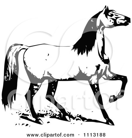 Clipart Retro Black And White Horse Lifting A Leg - Royalty Free Vector Illustration by Prawny Vintage