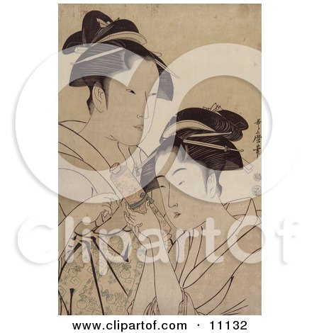 Two Asian Women With a Scroll Clipart Picture by JVPD