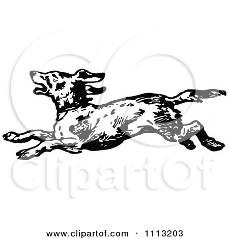 Clipart Vintage Black And White Running Dog - Royalty Free Vector Illustration by Prawny Vintage