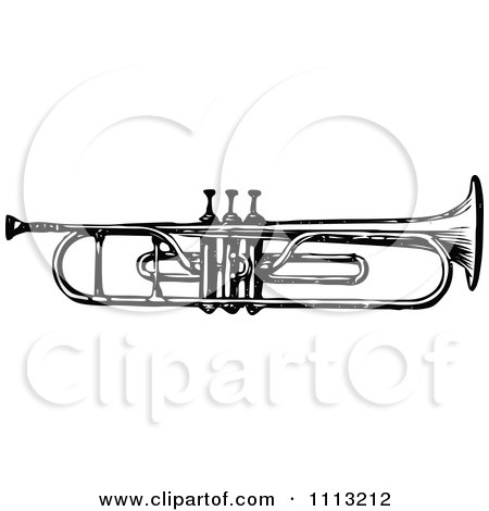 Clipart Vintage Black And White Trumpet - Royalty Free Vector Illustration by Prawny Vintage