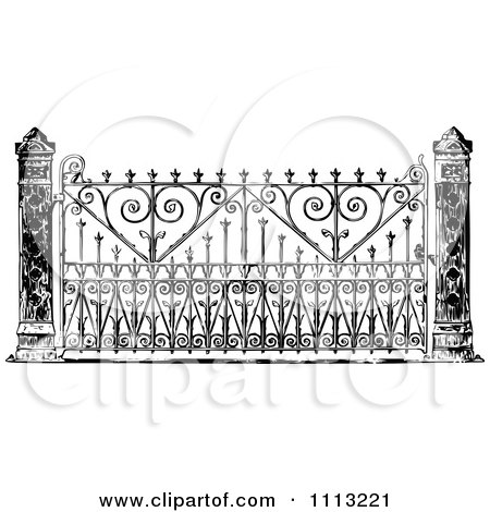 Clipart Vintage Ornate Black And White Wrought Iron Gate - Royalty Free Vector Illustration by Prawny Vintage