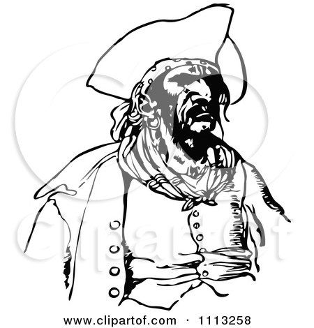 Clipart Vintage Black And White Male Pirate 1 - Royalty Free Vector Illustration by Prawny Vintage