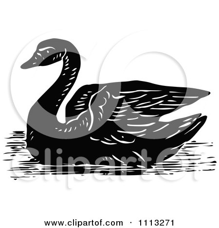 Clipart Vintage Black And White Swan - Royalty Free Vector Illustration by Prawny Vintage
