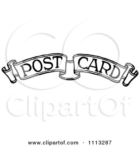 Clipart Vintage Black And White Post Card Text On A Banner - Royalty Free Vector Illustration by Prawny Vintage