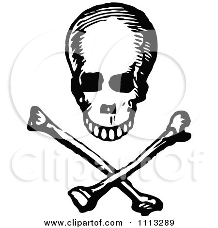 Clipart Vintage Black And White Skull And Cross Bones - Royalty Free Vector Illustration by Prawny Vintage