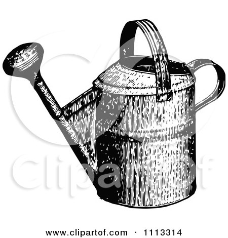 Clipart Vintage Black And White Watering Can - Royalty Free Vector Illustration by Prawny Vintage