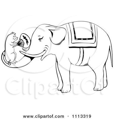Clipart Vintage Black And White Mouse Fanning An Elephant - Royalty Free Vector Illustration by Prawny Vintage