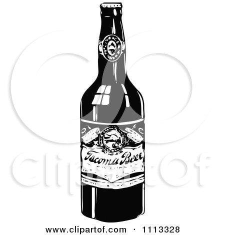 Clipart Vintage Black And White Beer Bottle - Royalty Free Vector Illustration by Prawny Vintage