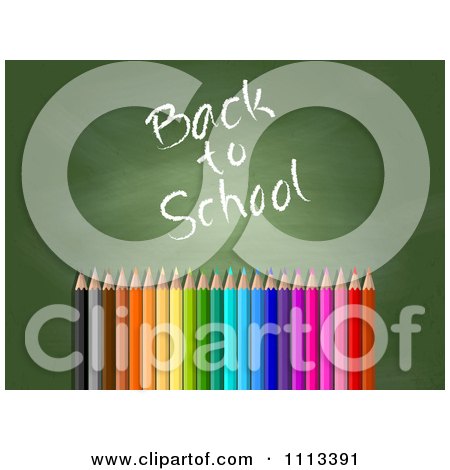 Clipart 3d Colored Pencils Over A Chalkboard With Back To School Text - Royalty Free Vector Illustration by KJ Pargeter
