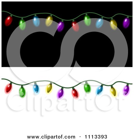 Clipart Borders Of Colorful Christmas Lights On Black And White - Royalty Free Vector Illustration by KJ Pargeter