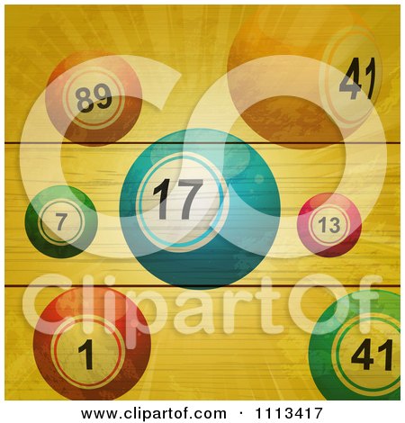 Clipart Bingo Balls And Rays On Wood Planks - Royalty Free Vector Illustration by elaineitalia