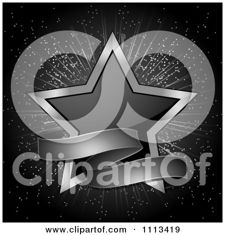 Clipart Black And Silver Star With A Ribbon Banner - Royalty Free Vector Illustration by elaineitalia