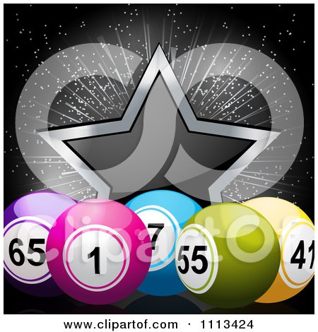 Clipart 3d Bingo Balls And A Star Over Black - Royalty Free Vector Illustration by elaineitalia
