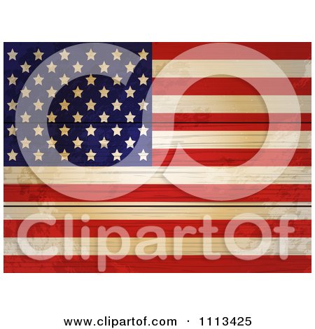 Clipart American Flag On Distressed Wood Planks - Royalty Free Vector Illustration by elaineitalia